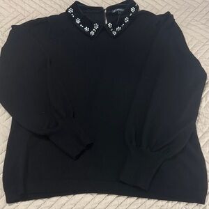 Adrianna Papell Black Velvet Collar with Embellished Details